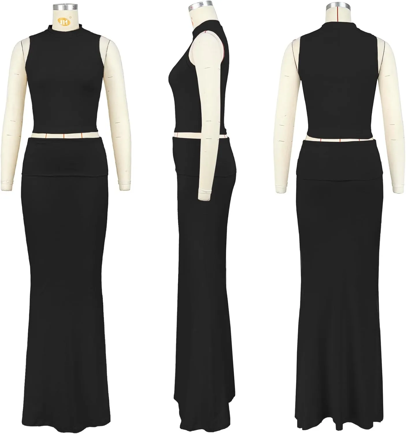 2 Piece Skirt Sets for Women Summer Sleeveless Tank Crop Top Fold Over Bodycon Maxi Long Skirts Y2K Vacation Outfits