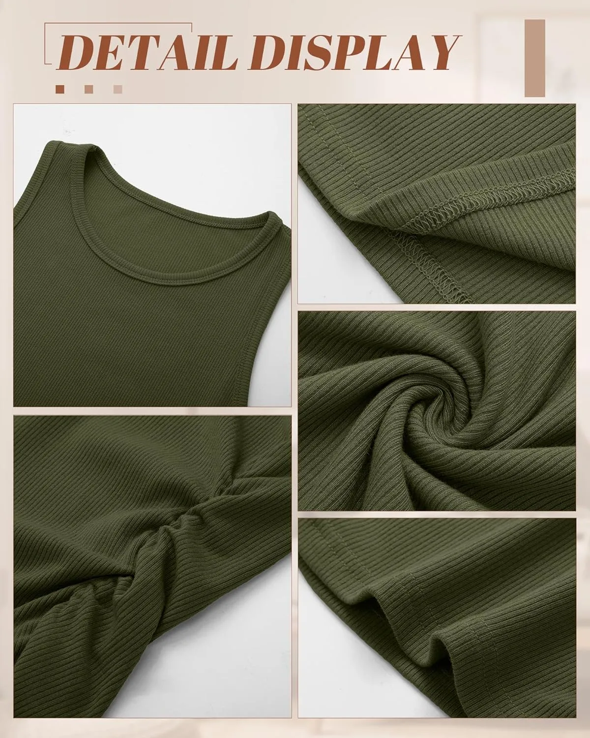 3 Pack Women's Sleeveless Tank Tops, Ribbed Knit Slim Fit Crew Neck Tops Side Ruched Summer Racerback Workout Shirts