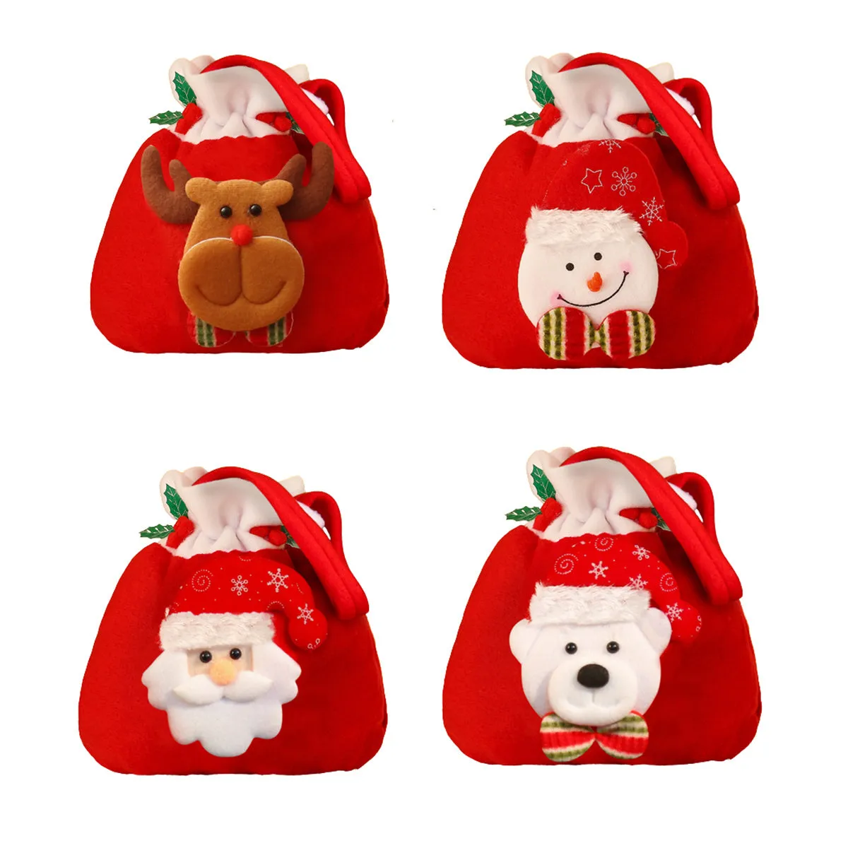 4pcs Christmas Gift Bags Drawstring Christmas Gift Doll Bag Candy Treat Bags