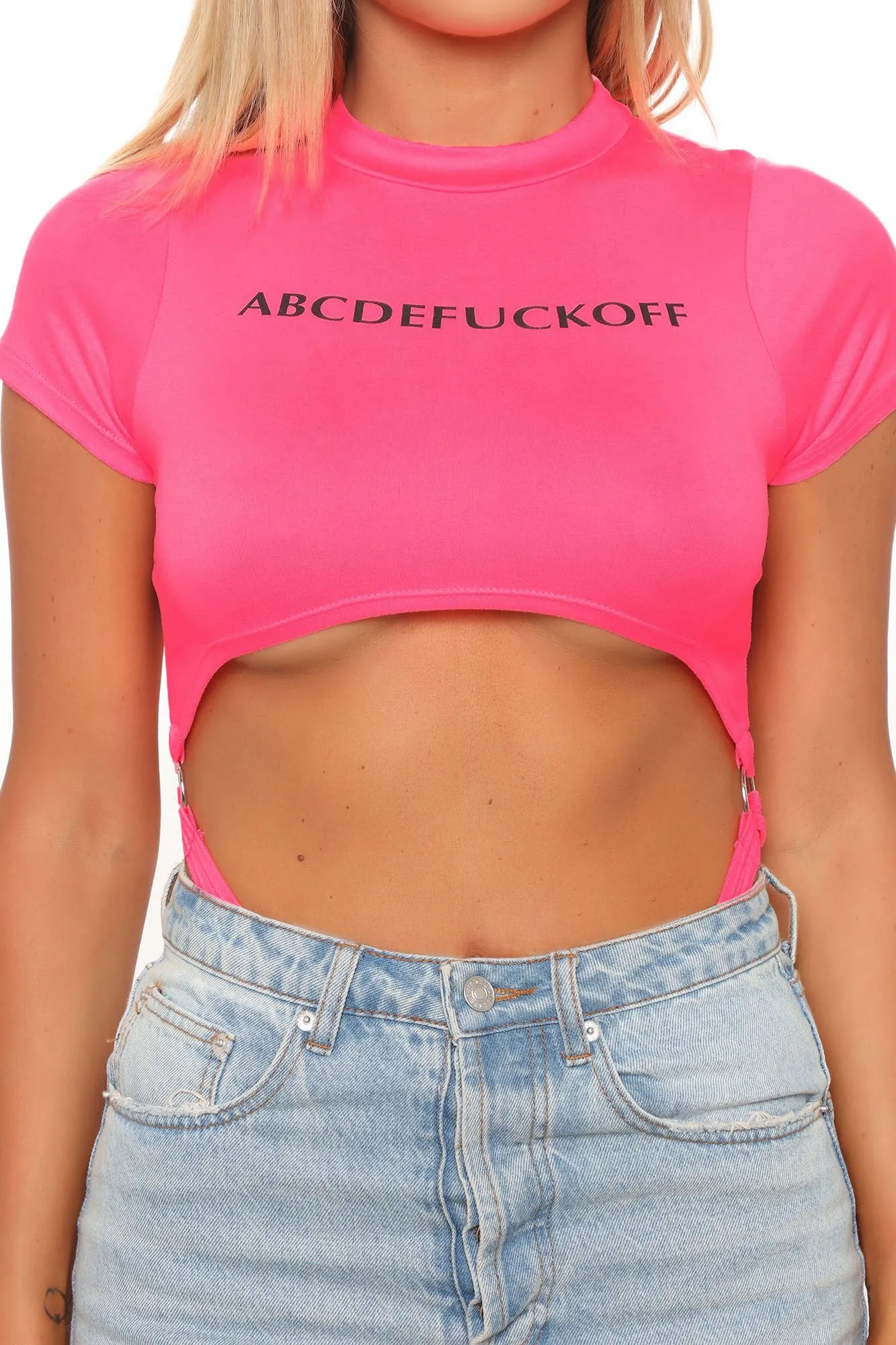 ABCDEFUCKOFF Cut Out Bodysuit - Neon Pink