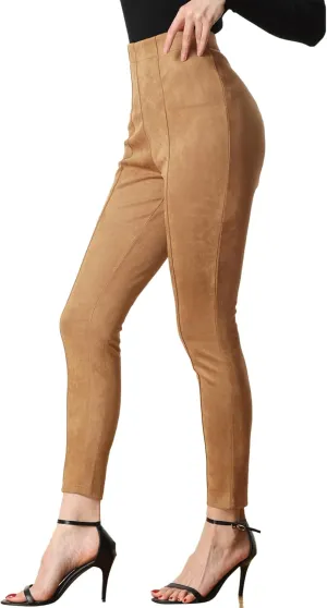 Allegra K Women's Faux Suede Leggings High Waisted Stretch Slim Casual Pants