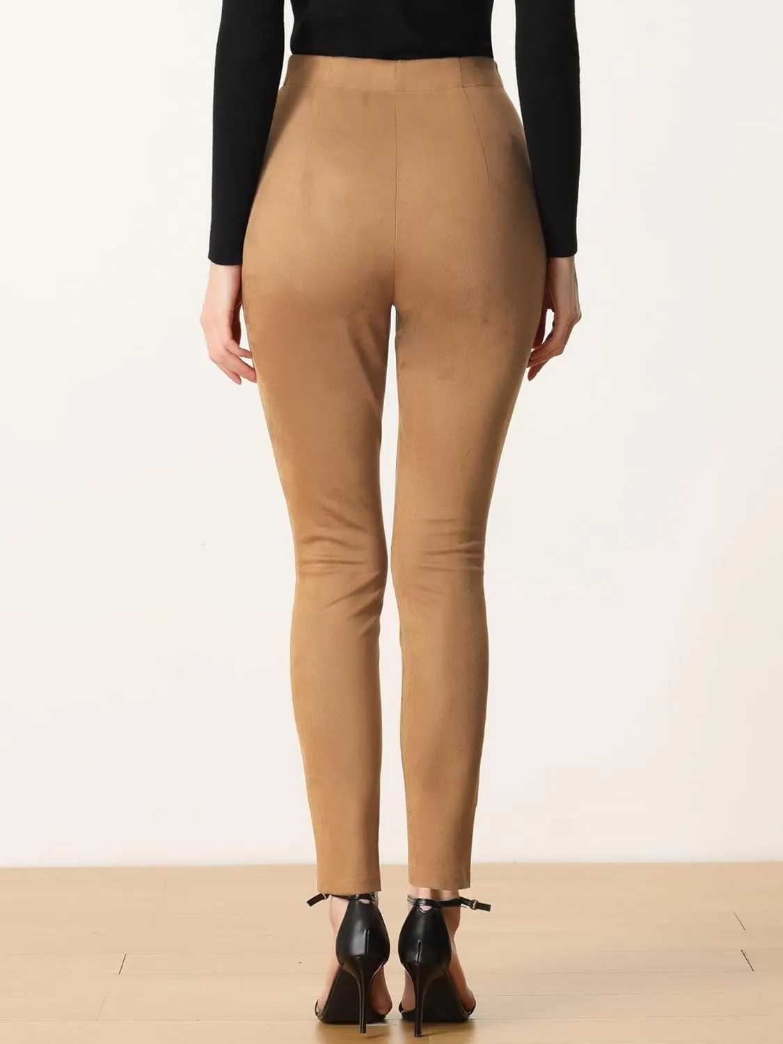 Allegra K Women's Faux Suede Leggings High Waisted Stretch Slim Casual Pants