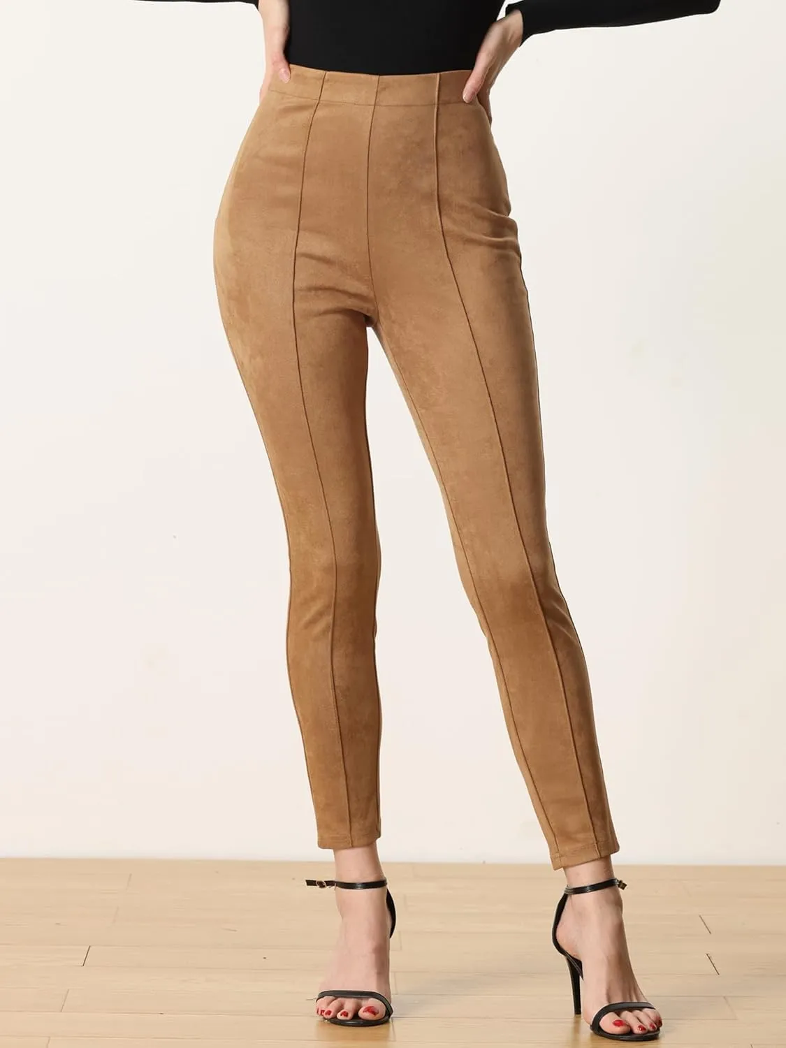 Allegra K Women's Faux Suede Leggings High Waisted Stretch Slim Casual Pants