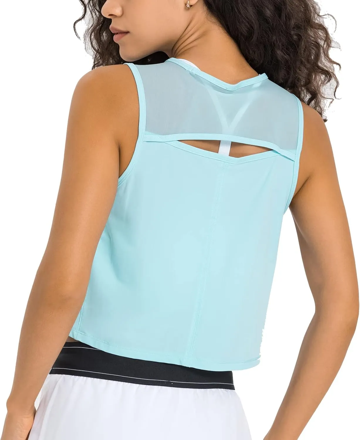 altiland High Neck Workout Crop Tops for Women, Open Back Athletic Gym Running Exercise Shirts
