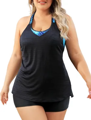 Angel season Plus Size Tankini Swim Tops for Women Black Swimsuits Top Only Double Layer Bathing Suits T-Back Leopard