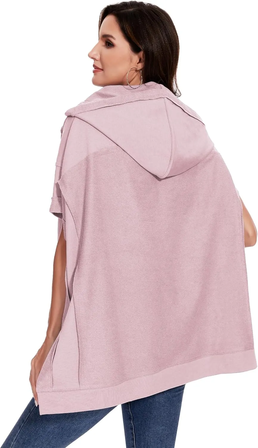 Anna-Kaci Womens Oversized Short Sleeve Hoodie Side Slits Pullover Sweater Top