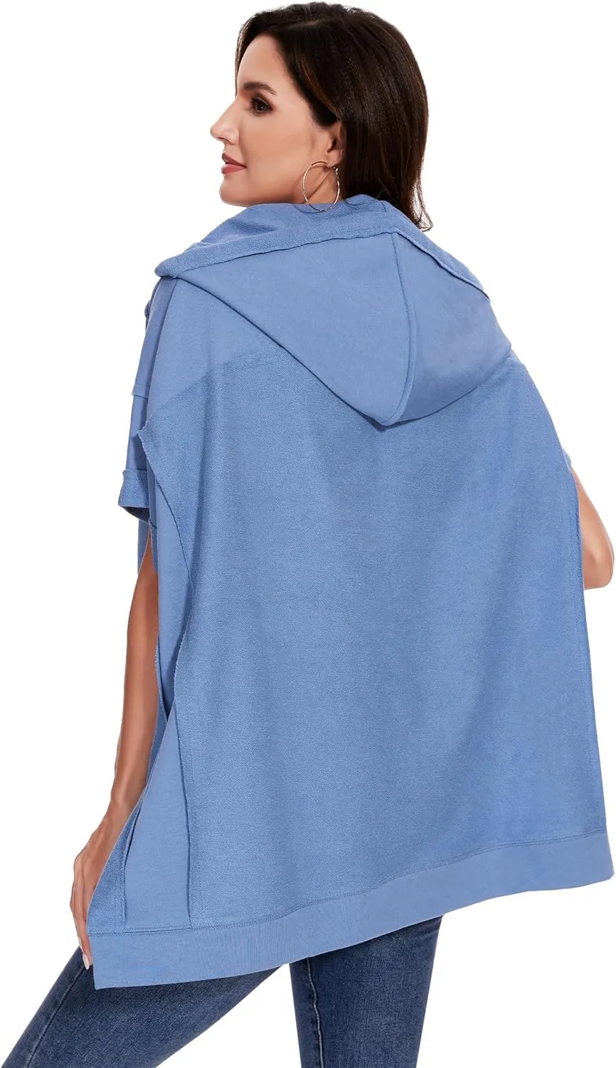 Anna-Kaci Womens Oversized Short Sleeve Hoodie Side Slits Pullover Sweater Top
