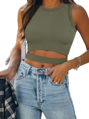 ANRABESS Women Tank Tops High Neck Sleeveless Sexy Cutout Racer Back Going Out Crop Tops Shirts Summer Y2K Outfits