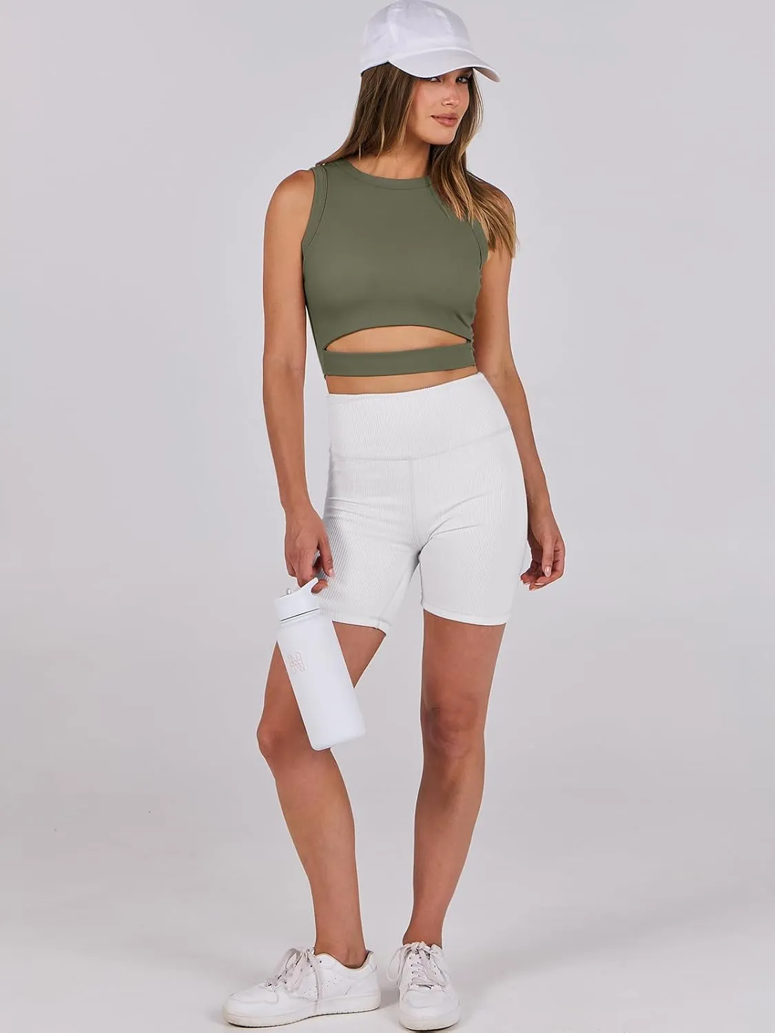 ANRABESS Women Tank Tops High Neck Sleeveless Sexy Cutout Racer Back Going Out Crop Tops Shirts Summer Y2K Outfits