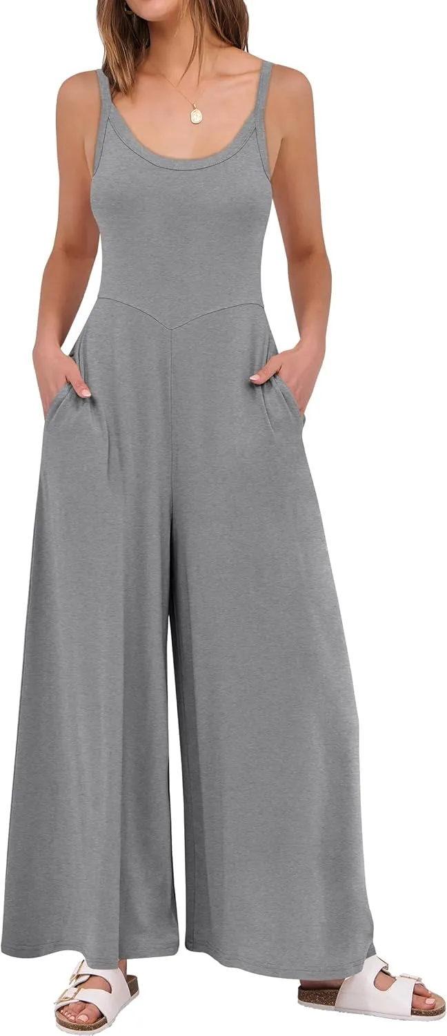 ANRABESS Womens Casual Loose Sleeveless Jumpsuits Dressy Wide Leg Adjustable Strap Rompers 2025 Summer Vacation Outfits