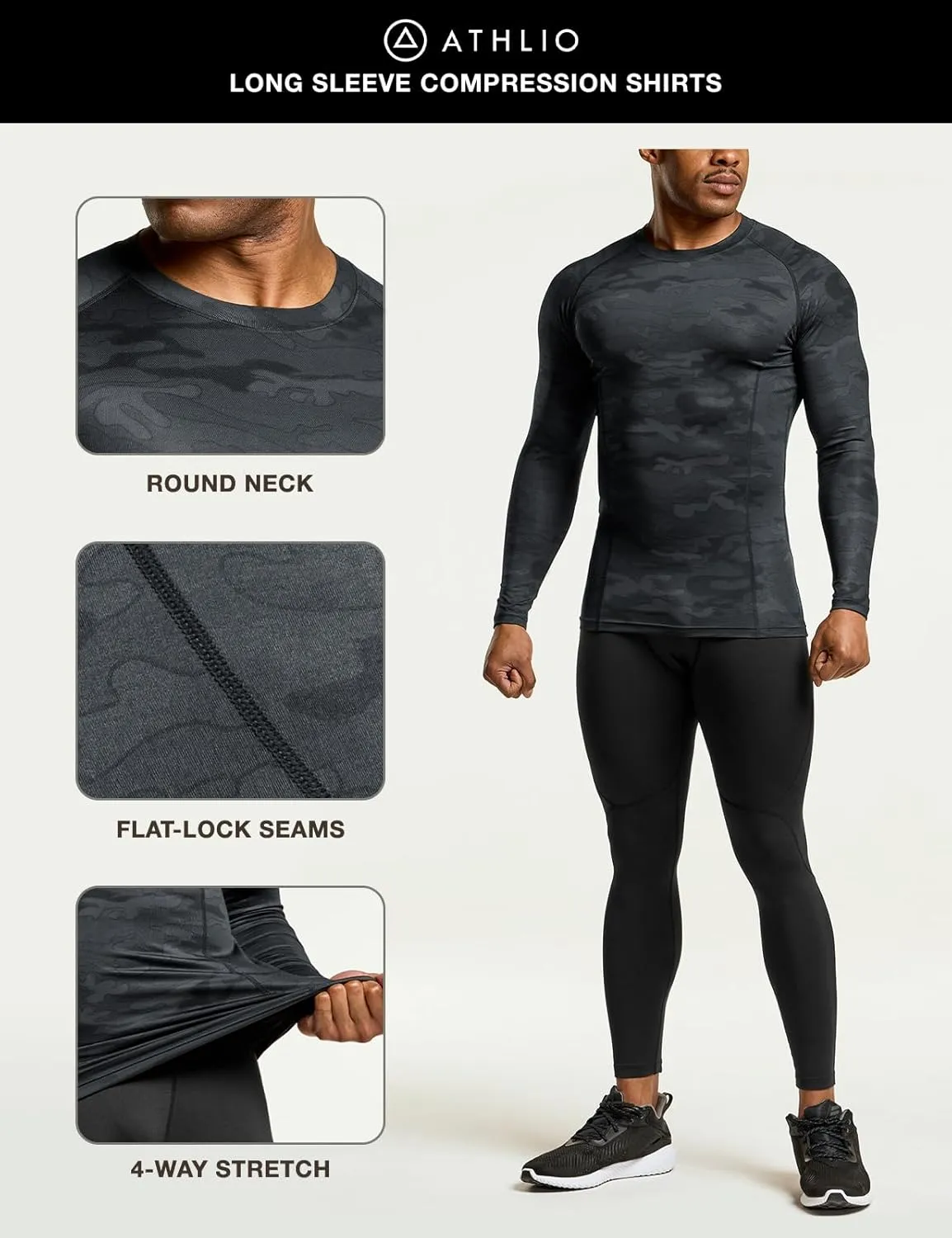 ATHLIO Men's UPF 50  Long Sleeve Compression Shirts, Water Sports Rash Guard Base Layer, Athletic Workout Shirt