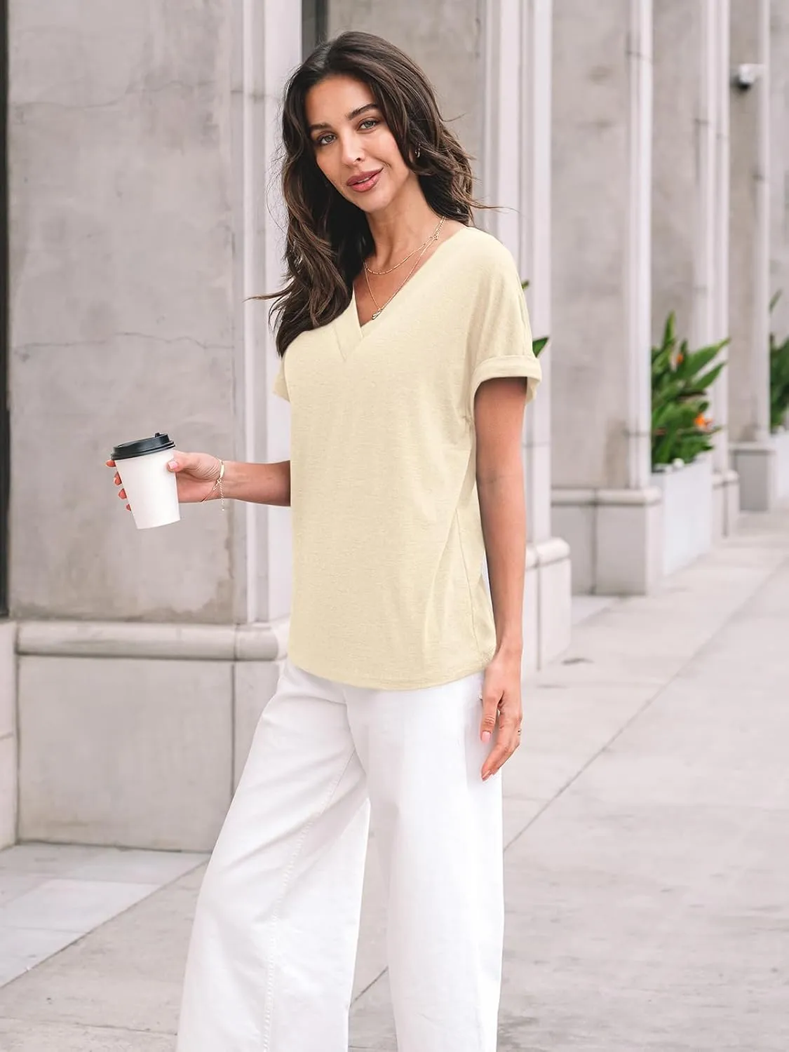AUTOMET Womens Tops Short Sleeve T Shirt Summer V Neck Casual Top 2025 Spring Cute Basic Trendy Outfits Fashion