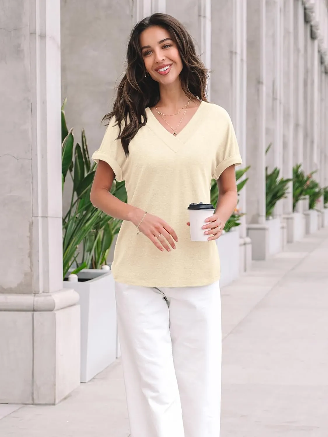 AUTOMET Womens Tops Short Sleeve T Shirt Summer V Neck Casual Top 2025 Spring Cute Basic Trendy Outfits Fashion