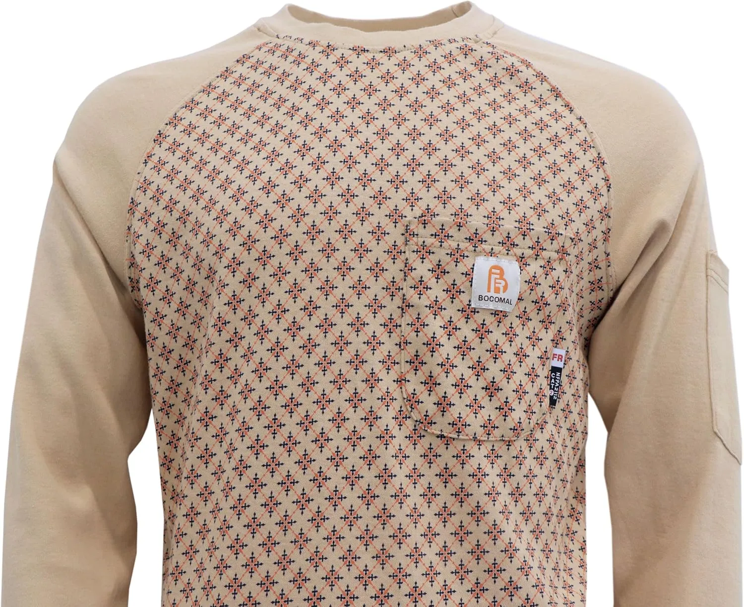 BOCOMAL FR Shirts Crewneck 7oz Midweight Flame Resistant Clothing NFPA2112 CAT2 Men's Fire Retardant Work Shirt