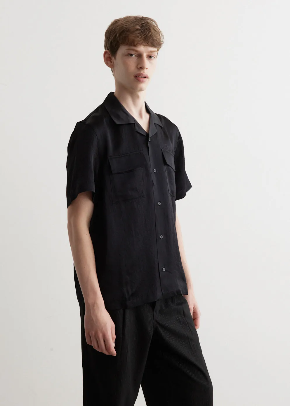 Canty Crinkled Satin Short Sleeve Shirt