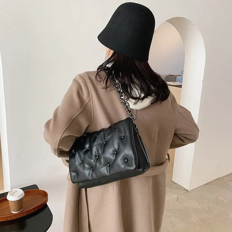 Chain PU Leather Underarm Bag for Women 2023 Branded Trending Black Shoulder Handbags and Purses Female Travel Hand Bag
