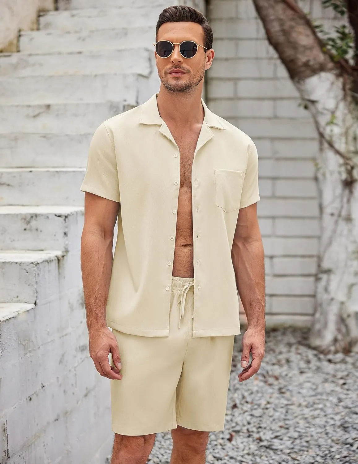 COOFANDY Mens Short Sets 2 Piece Summer Beach Outfits Short Sleeve Shirts and Shorts Sets for Men