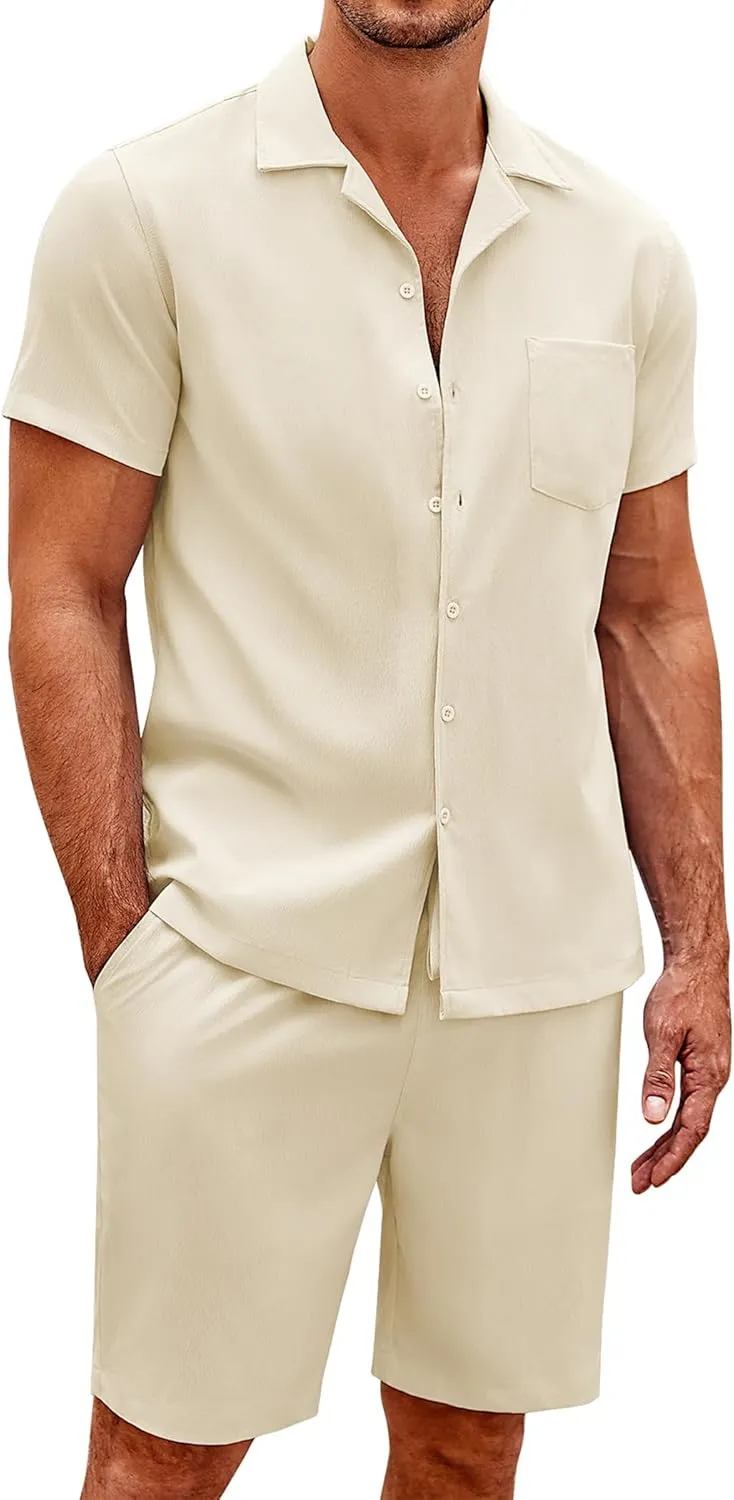 COOFANDY Mens Short Sets 2 Piece Summer Beach Outfits Short Sleeve Shirts and Shorts Sets for Men