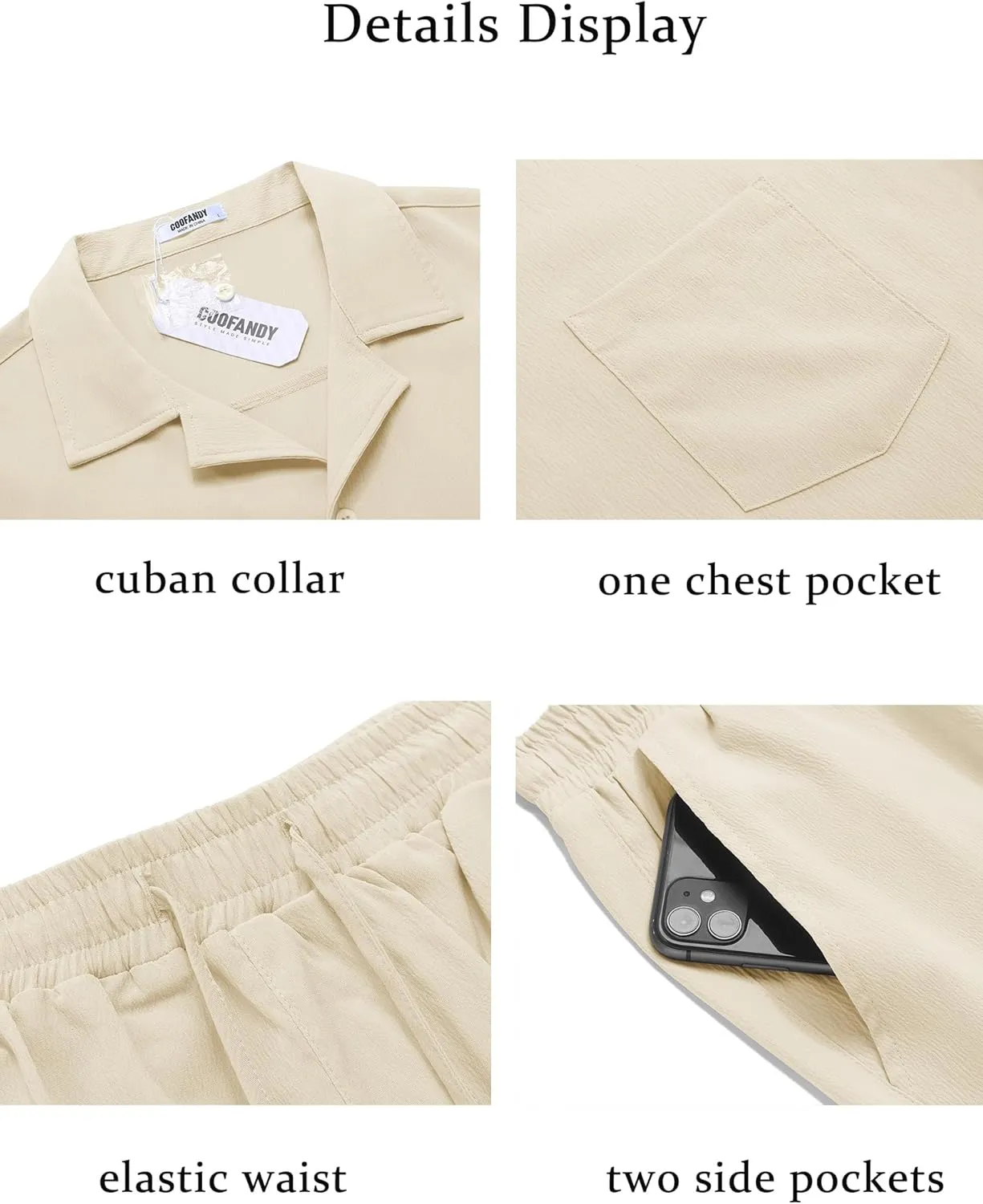 COOFANDY Mens Short Sets 2 Piece Summer Beach Outfits Short Sleeve Shirts and Shorts Sets for Men