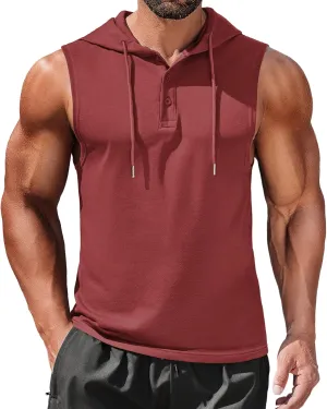 COOFANDY Men's Workout Hooded Tank Tops Sleeveless Gym Hoodies Cotton Muscle Cut Off Shirt Bodybuilding Henley Shirts