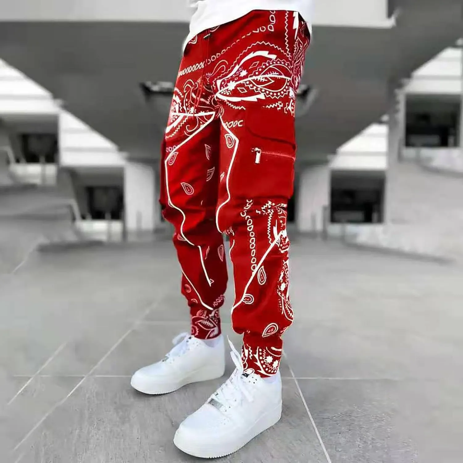 CRNTCEM Men's Casual Print Jogger Sweatpants Straight Leg Workout Running Cargo Pants Drawstring Cuffed Hippie Yoga Pants