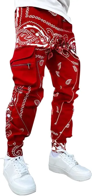 CRNTCEM Men's Casual Print Jogger Sweatpants Straight Leg Workout Running Cargo Pants Drawstring Cuffed Hippie Yoga Pants