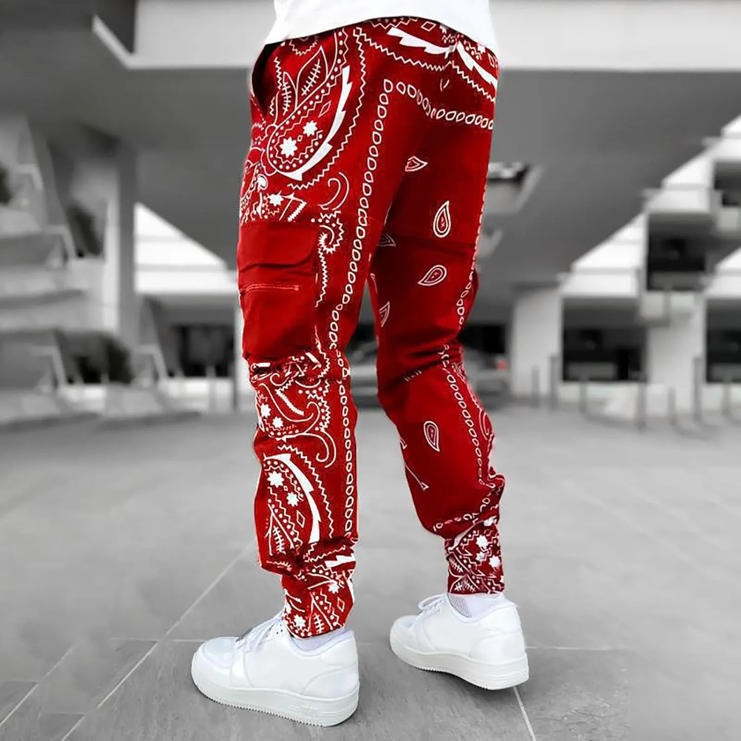 CRNTCEM Men's Casual Print Jogger Sweatpants Straight Leg Workout Running Cargo Pants Drawstring Cuffed Hippie Yoga Pants