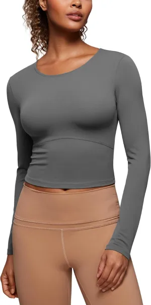 CRZ YOGA Butterluxe Womens Long Sleeve Crop Yoga Shirts Slim Fit Cropped Workout Tops Athletic Casual Basic Tight Shirt