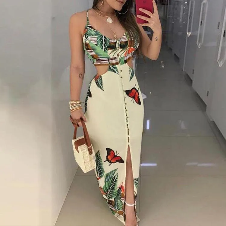 Cut-out print dress