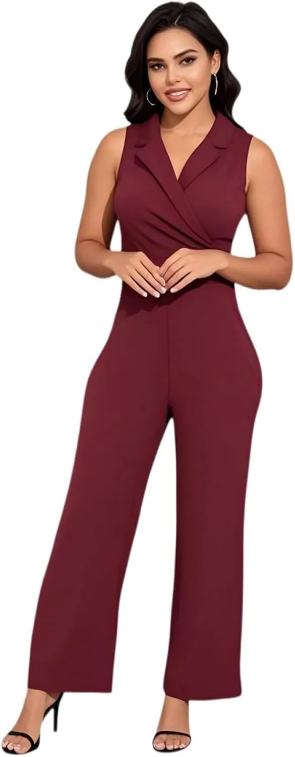 DeftSharp 2025 Women's Sexy Cocktail Party Clubwear Casual Working Rompers Club Back Zip Belt Long Jumpsuit
