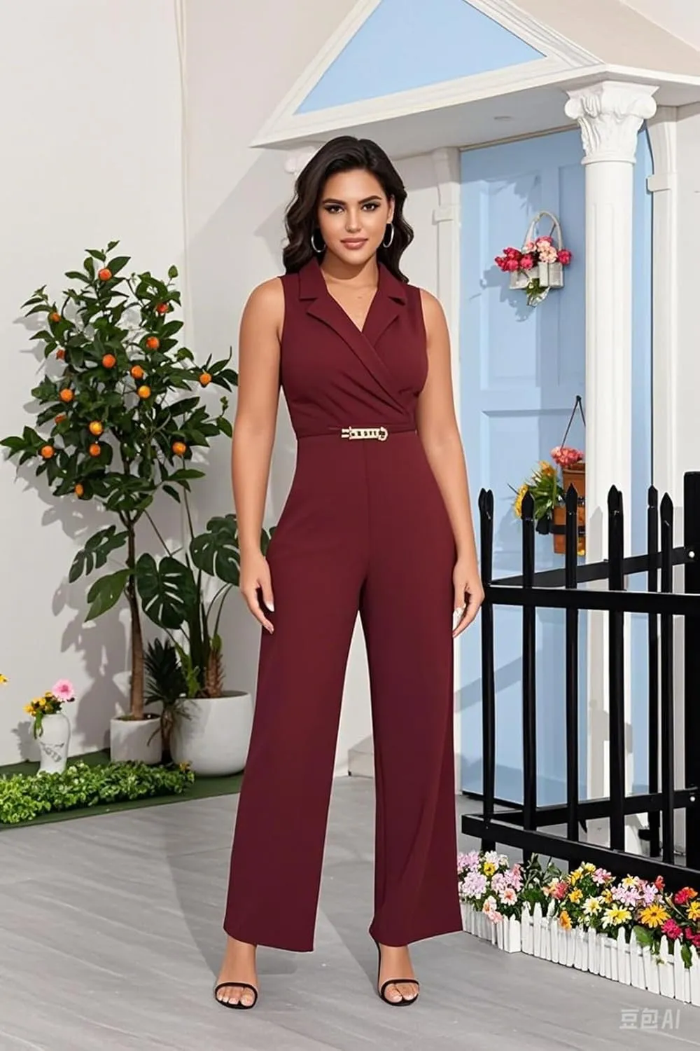 DeftSharp 2025 Women's Sexy Cocktail Party Clubwear Casual Working Rompers Club Back Zip Belt Long Jumpsuit