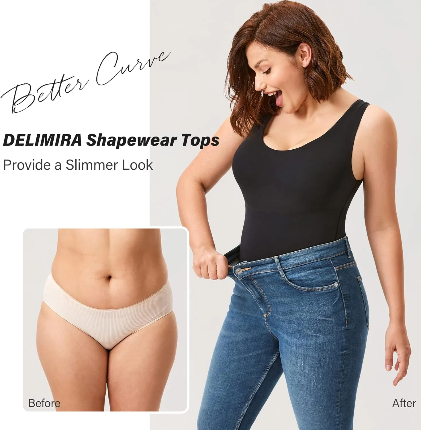 DELIMIRA Women's Shapewear Tummy Control Tank Tops Plus Size Seamless Camisole