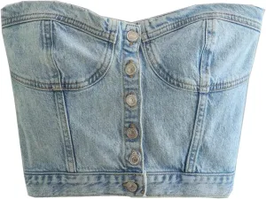Denim Crop Top for Women Strapless Bodycon Tube Tops Sleeveless Jeans Bandeau Y2k Camisole Bustier Going Out