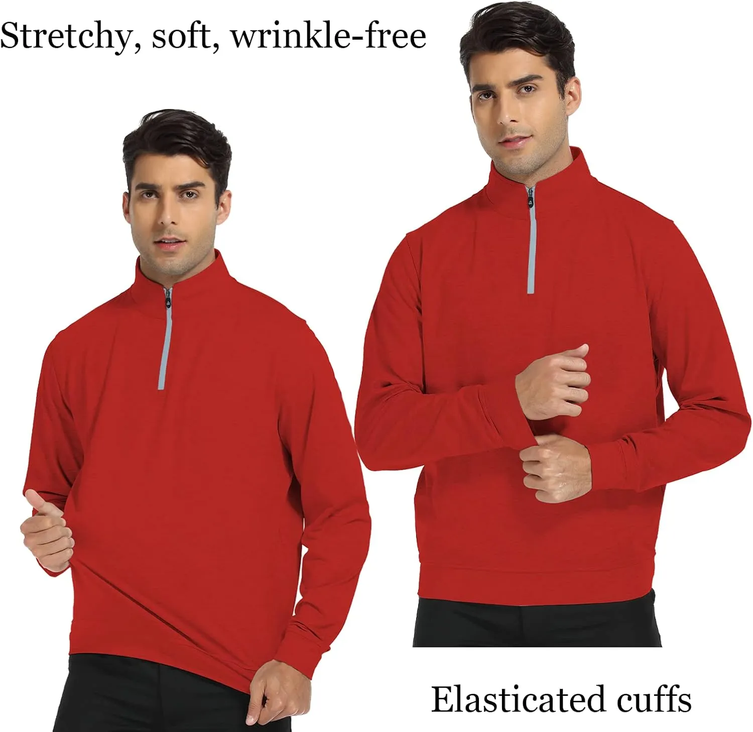 DEOLAX Mens Quarter Zip Pullover Solid 1/4 Zip Pullover Mens Athletic Long Sleeve Sweatshirt Mock Neck Golf Shirts for Men