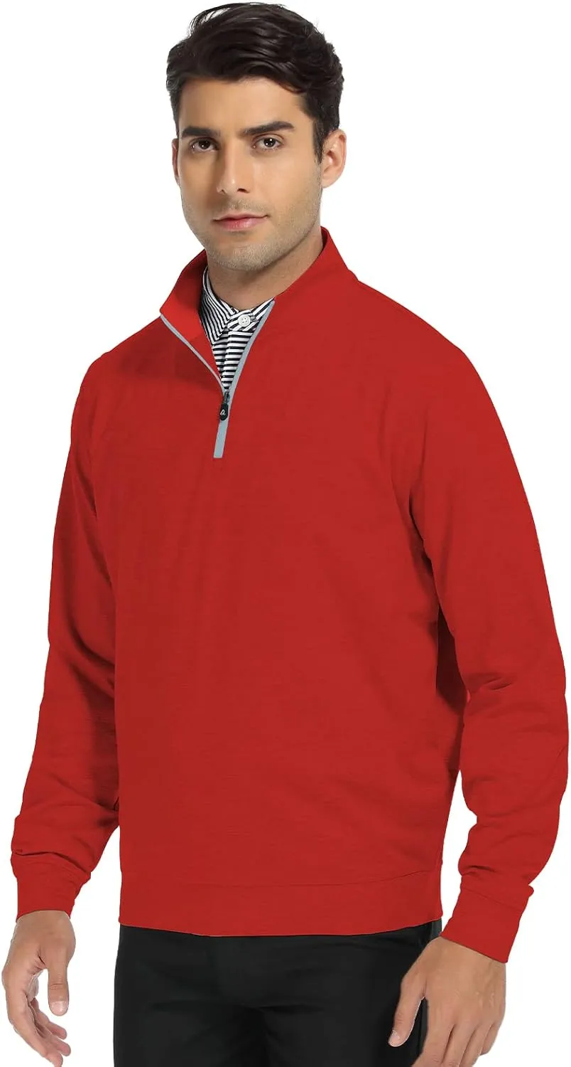 DEOLAX Mens Quarter Zip Pullover Solid 1/4 Zip Pullover Mens Athletic Long Sleeve Sweatshirt Mock Neck Golf Shirts for Men
