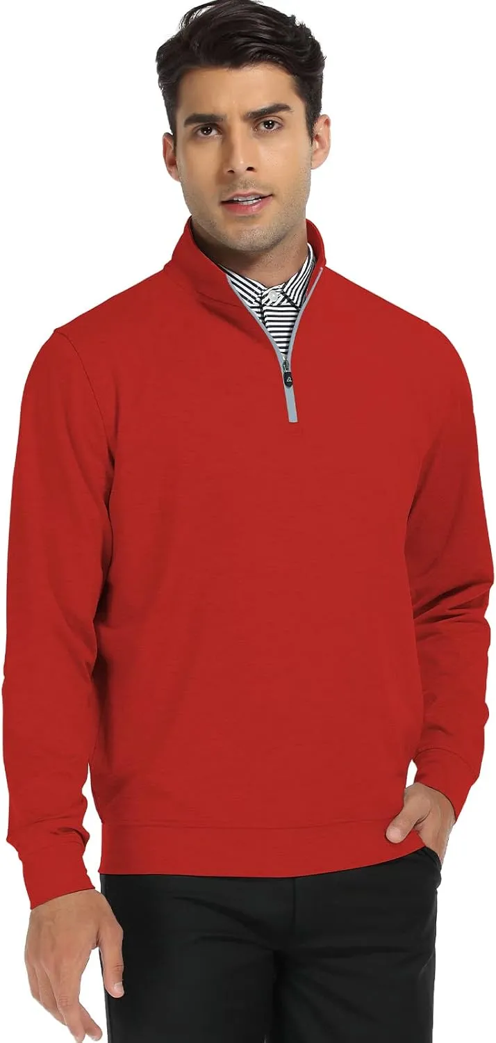 DEOLAX Mens Quarter Zip Pullover Solid 1/4 Zip Pullover Mens Athletic Long Sleeve Sweatshirt Mock Neck Golf Shirts for Men
