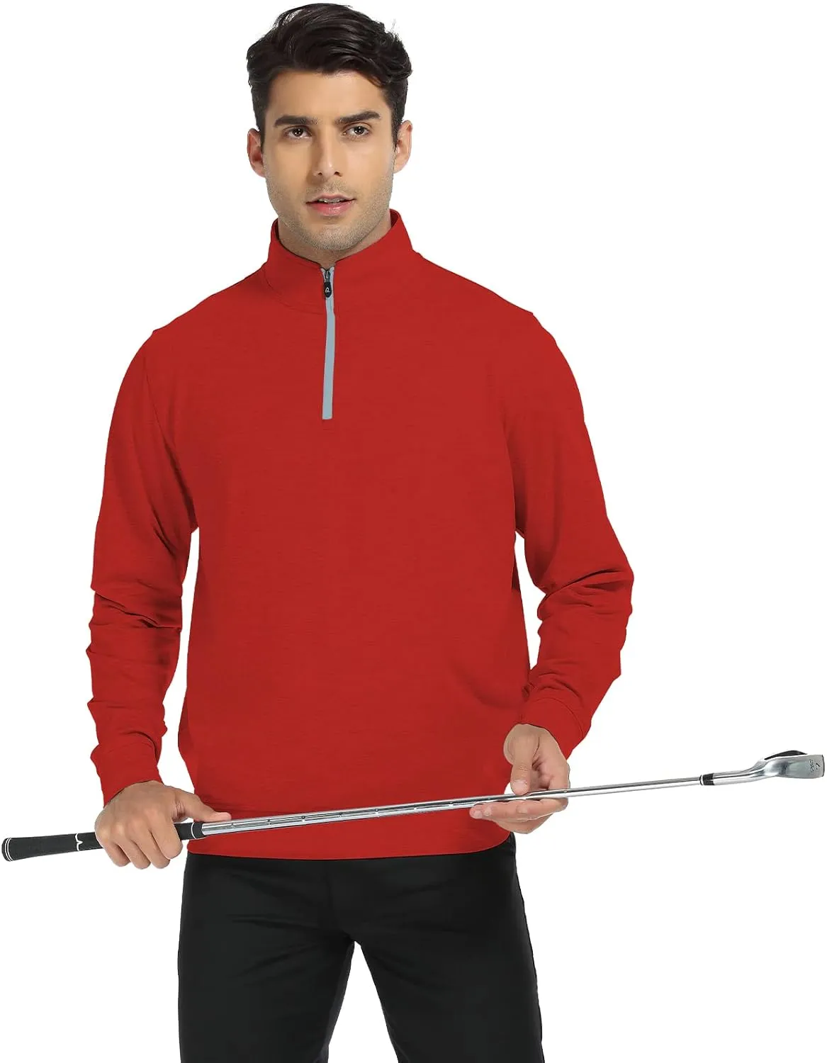 DEOLAX Mens Quarter Zip Pullover Solid 1/4 Zip Pullover Mens Athletic Long Sleeve Sweatshirt Mock Neck Golf Shirts for Men