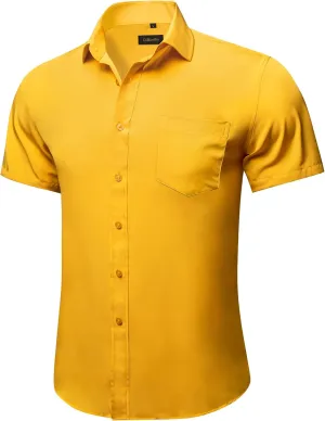 DiBanGu Men's Casual Dress Shirt Cotton Short Sleeve Button Down Shirts Regular Fit Paisley Solid Contrast Design