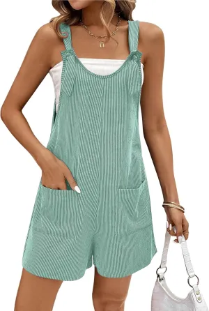 Ekouaer Rompers for Women 2025 Fashion Ribbed Knit Jumpsuit Scoop Neck Loose Outfit Wide Leg Summer One Piece Shortalls