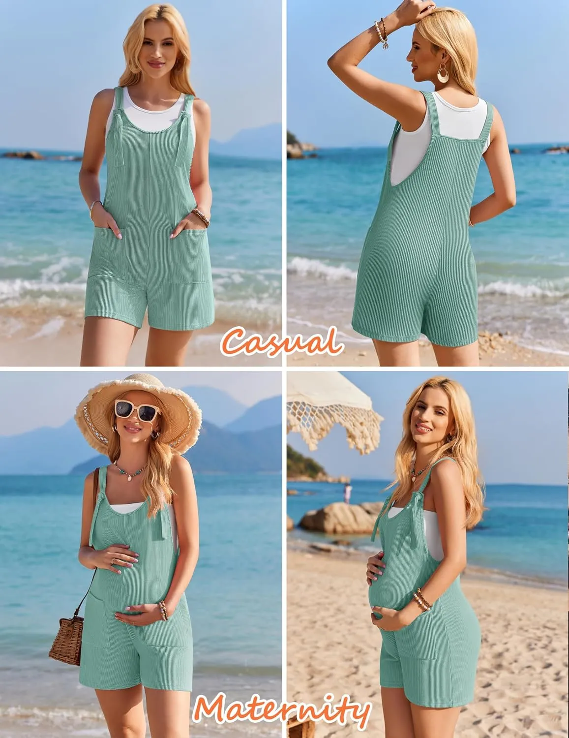 Ekouaer Rompers for Women 2025 Fashion Ribbed Knit Jumpsuit Scoop Neck Loose Outfit Wide Leg Summer One Piece Shortalls