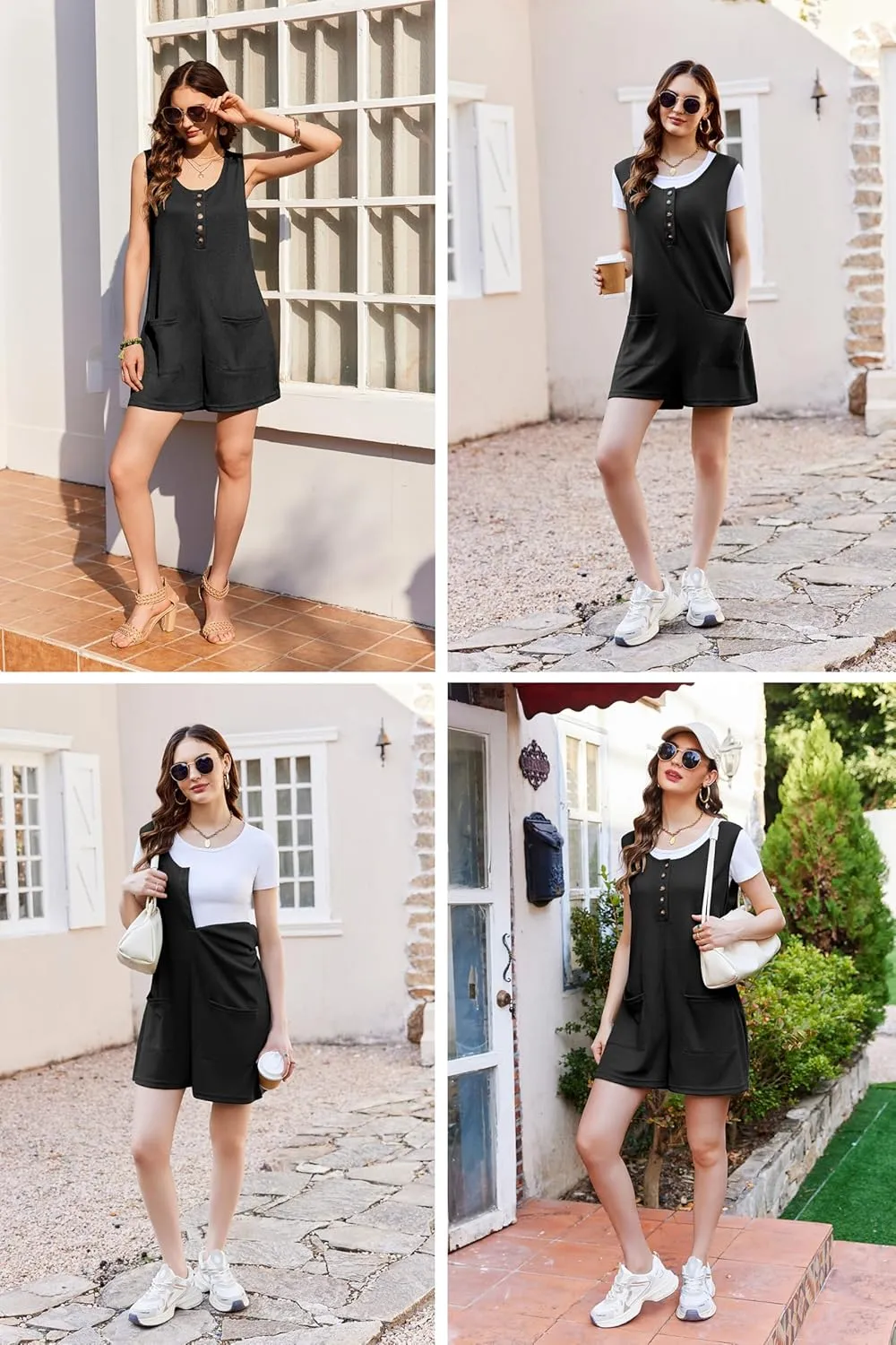 Ekouaer Women Rompers Waffle Summer Overalls Shorts Loose Jumpsuit with Pockets Casual 2025 Beach Outfits Vacation Clothes