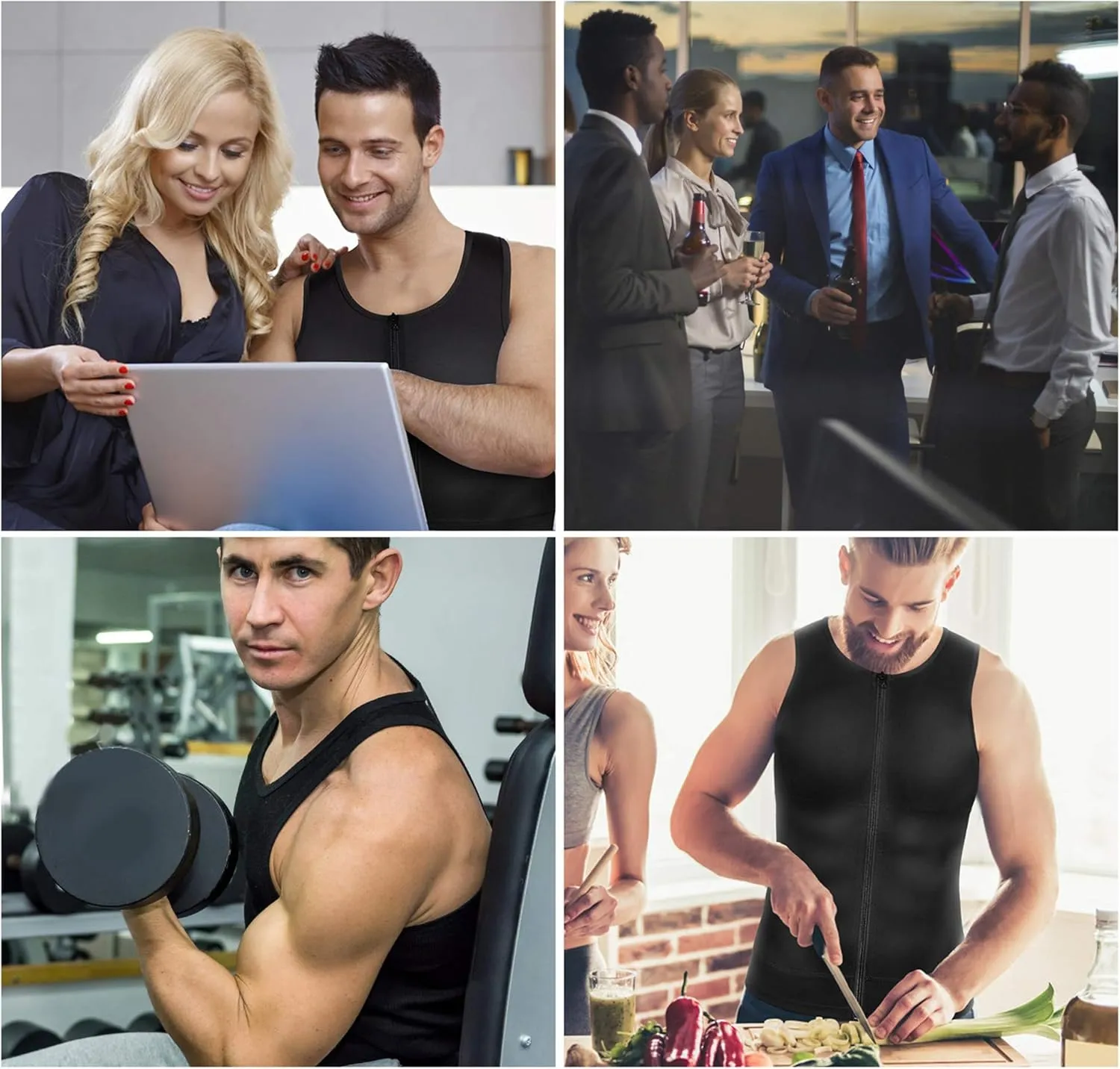 Eleady Men's Compression Shirt Undershirt Slimming Body Shaper Athletic Workout Shirts Tank Top Sport Vest with Zipper