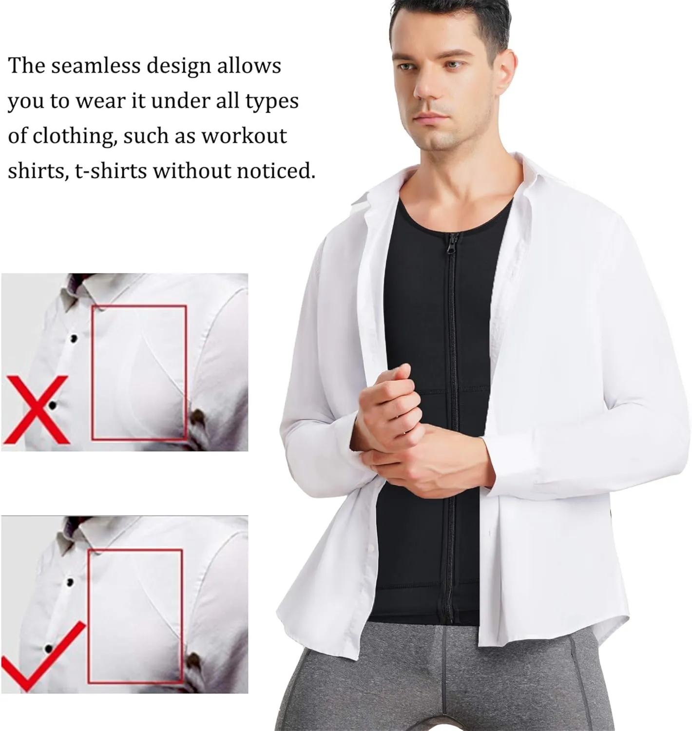 Eleady Men's Compression Shirt Undershirt Slimming Body Shaper Athletic Workout Shirts Tank Top Sport Vest with Zipper