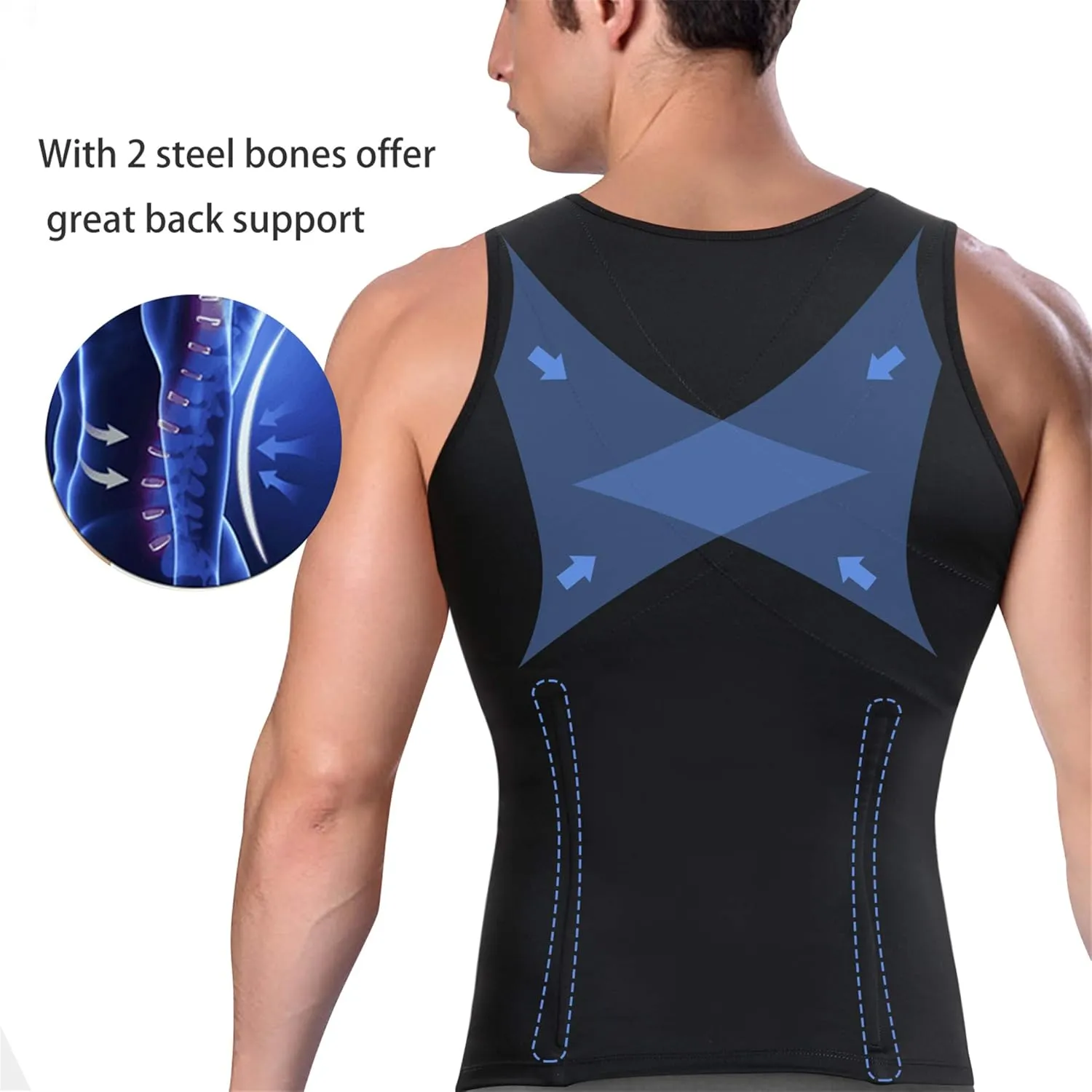 Eleady Men's Compression Shirt Undershirt Slimming Body Shaper Athletic Workout Shirts Tank Top Sport Vest with Zipper