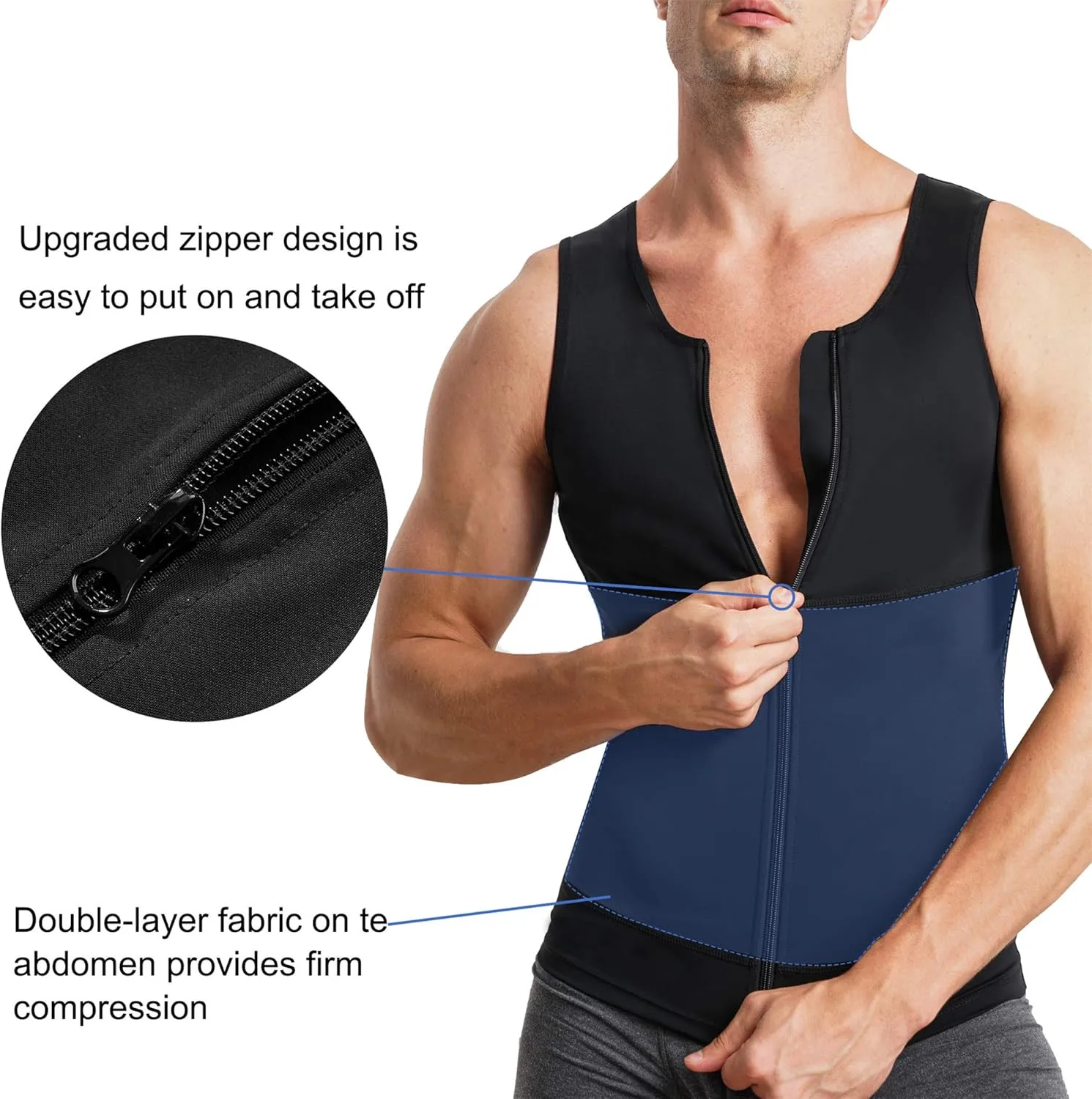 Eleady Men's Compression Shirt Undershirt Slimming Body Shaper Athletic Workout Shirts Tank Top Sport Vest with Zipper