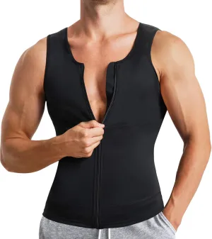 Eleady Men's Compression Shirt Undershirt Slimming Body Shaper Athletic Workout Shirts Tank Top Sport Vest with Zipper