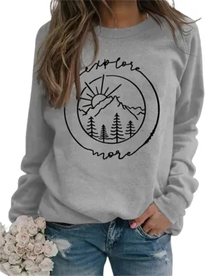 Explore More Sweatshirt for Women Crewneck Pullover Casual Long Sleeve Ladies Mountain Graphic Tops