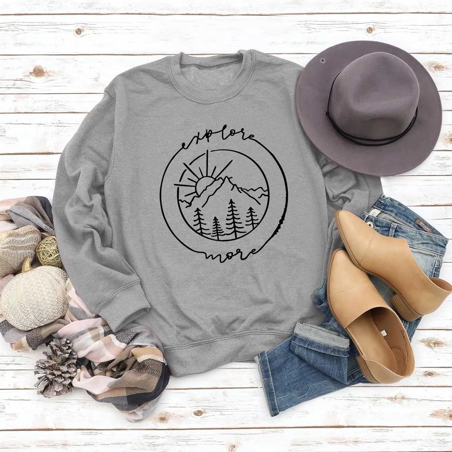 Explore More Sweatshirt for Women Crewneck Pullover Casual Long Sleeve Ladies Mountain Graphic Tops
