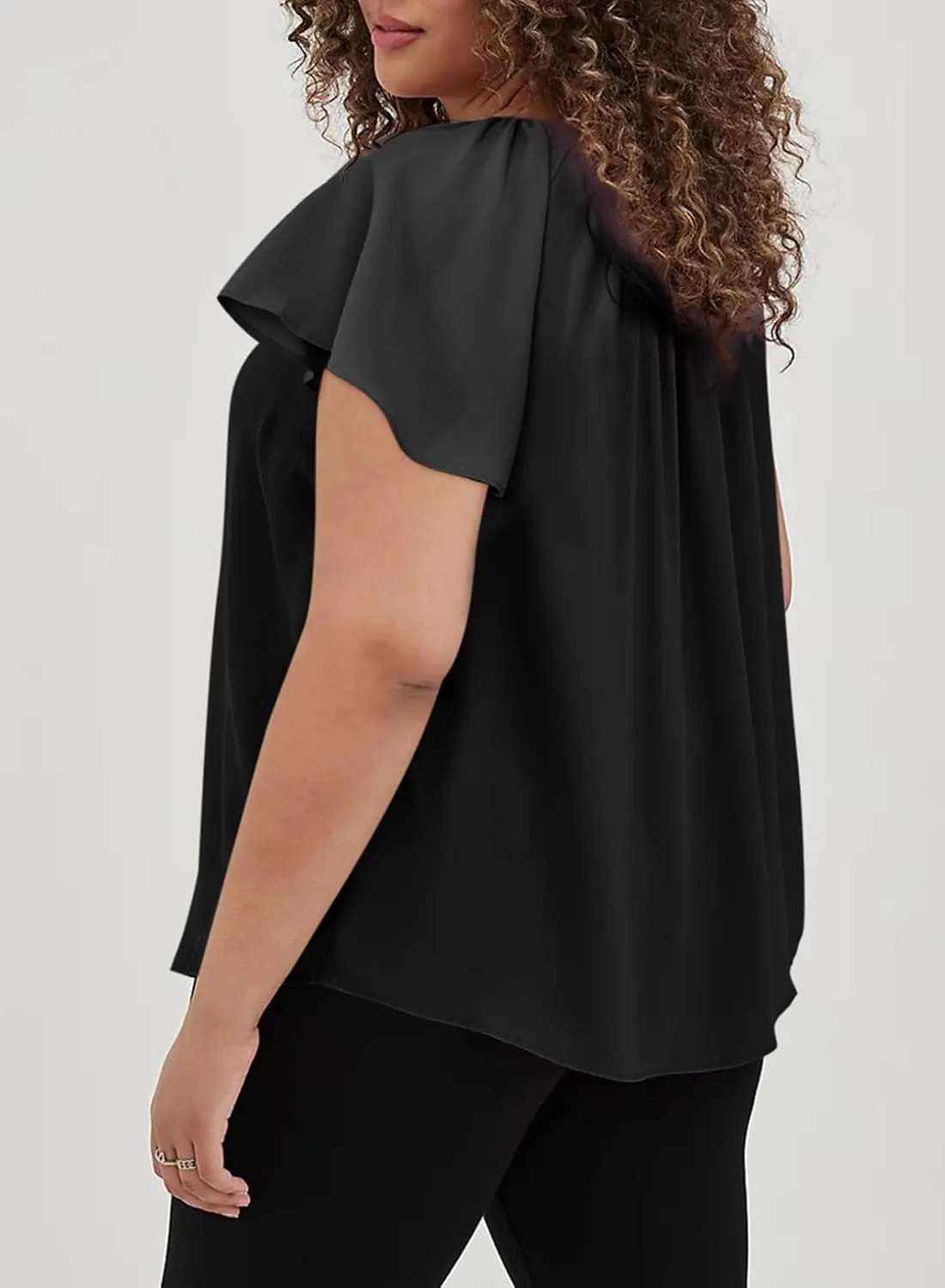Eytino Women Plus Size Tops Boho Printed V Neck Short Sleeve Drawstring Casual Chiffon Shirts Blouse(1X-5X)