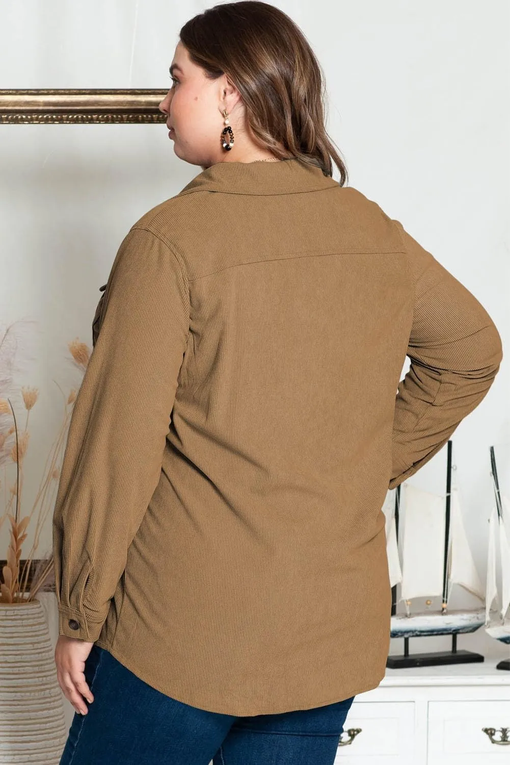 Eytino Womens Plus Size Long Sleeve Button Down Boyfriend Shirts Casual Plaid Shacket Jacket Coats(1X-5X)